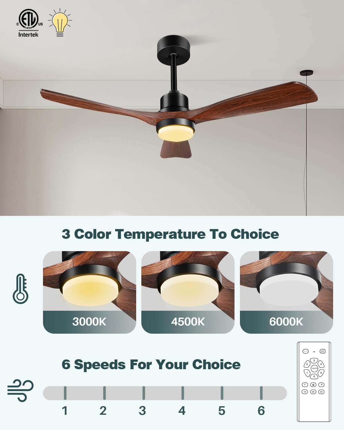 Forrovenco Ceiling Fans with Lights and Remote, 52 Inch Outdoor Ceiling Fan for Patios with Light 3 Downrods, 3 Blades Modern Ceiling Fan Noiseless Reversible DC Motor, Wood Fan for Farmhouse Forrovenco