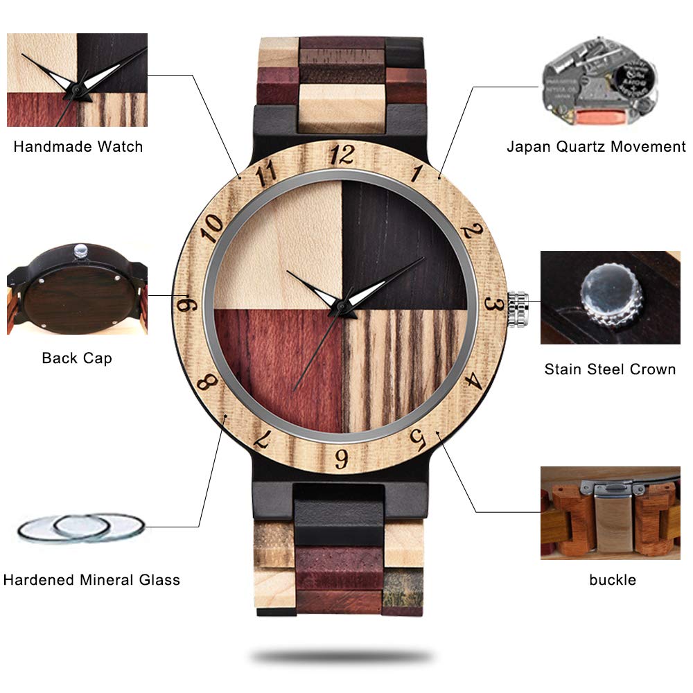 Inverted Geometric Wood Watch Creative Quartz Watch for Men Hand-Made Wooden Watches Dentily