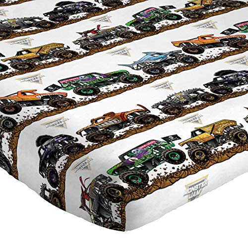 Jay Franco Kids Sheet Set with Fitted, Flat Sheets & Pillow Cover - Ultra-Soft Bedding with Pillowcase for Room Decor, Multi - Monster Jam, 4 Piece Queen Jay Franco