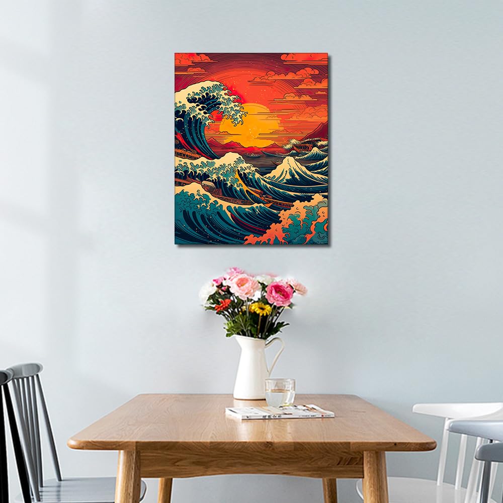 TUMOVO Paint by Number for Adults - Japan Landscape Big Waves Kit on Canvas, DIY Oil Painting Arts Craft for Adults and Kids, 16 x 20 Inch TUMOVO