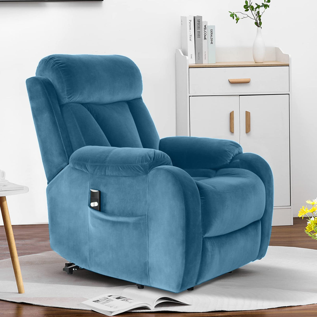 DAZONE Dark Blue Small Power Lift Recliner Chair for Elderly - Quiet Motor Electric Recliner with Overstuffed Comfort with Space-Saving Design for Living Room, Bedroom DAZONE