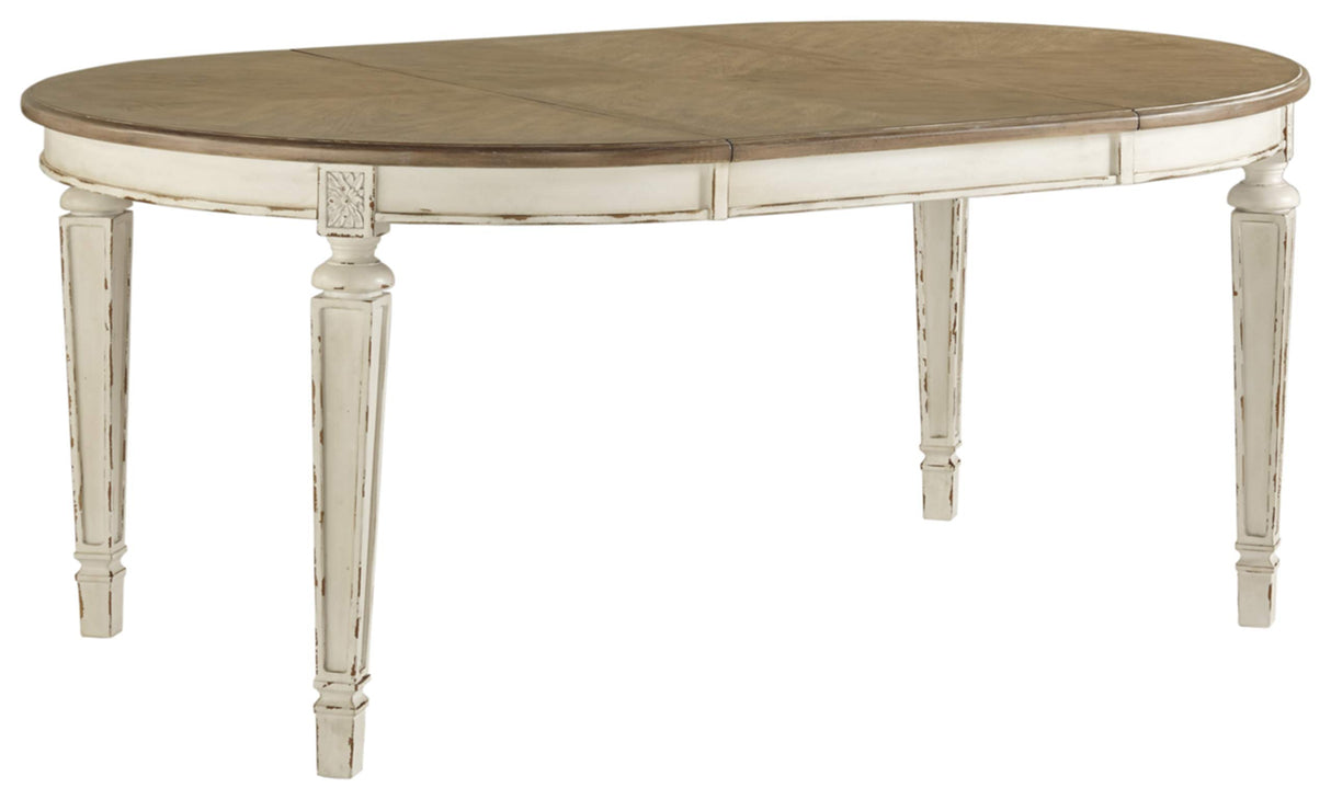 Signature Design by Ashley Realyn French Country Oval Dining Room Extension Table, Chipped White Signature Design by Ashley