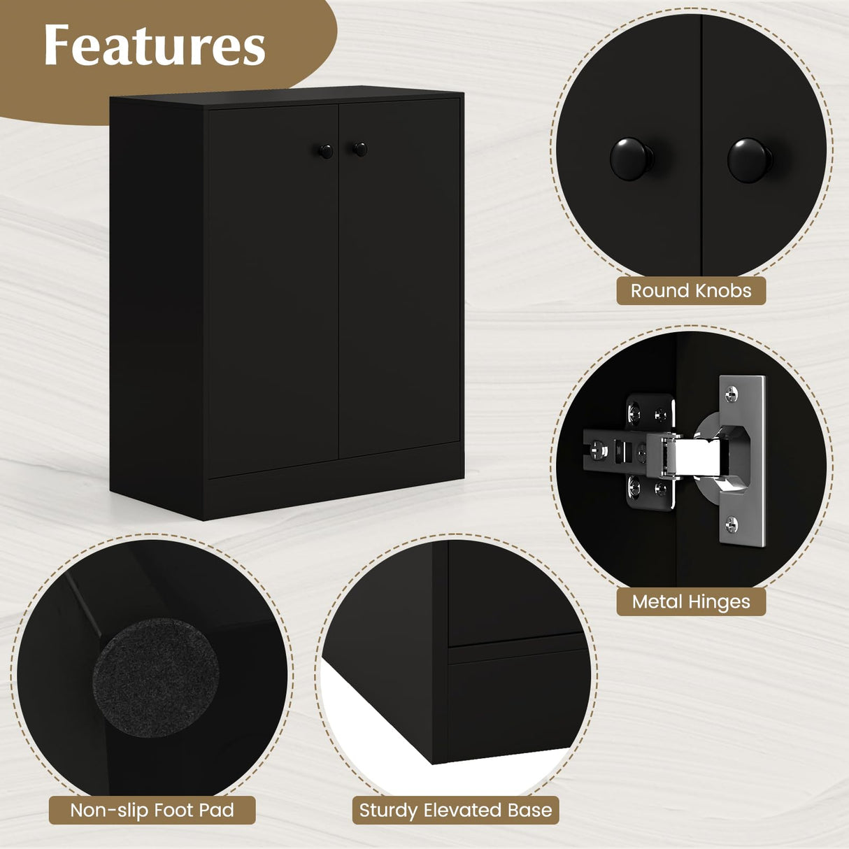 LOKO 2-Door Storage Cabinet, Modern Floor Cabinet with 3-Tier Shelf, Freestanding Side Cabinet with Anti-Toppling Device, Storage Organizer for Living Room, Kitchen, Dining Room, Entryway (Black) LOKO