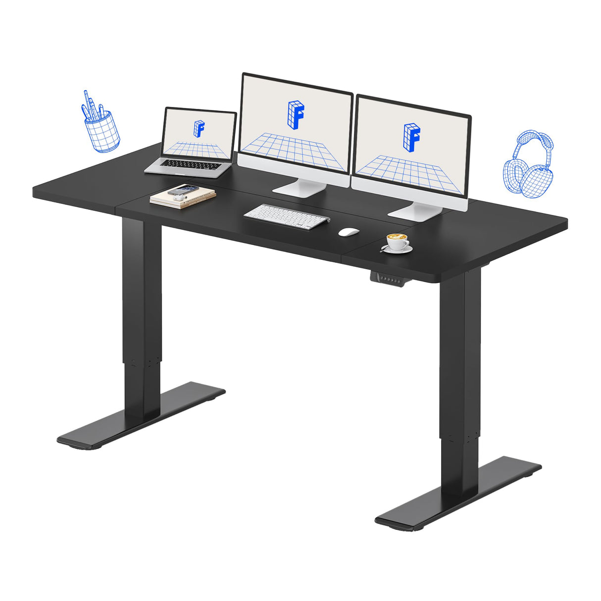 FLEXISPOT Electric Standing Desk 63 x 28 Inch Adjustable Height Desk Home Office Computer Workstation Sit Stand Desk, Black Top + Black Frame FLEXISPOT