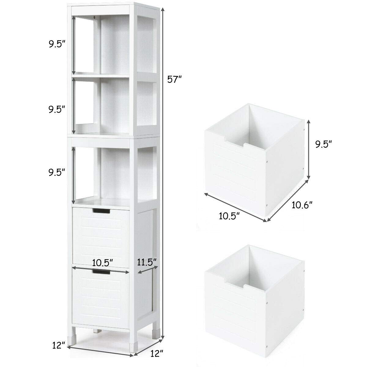 Tangkula White Multifunctional Tall Bathroom Storage Cabinet with 3 Shelves and 2 Drawers Tangkula