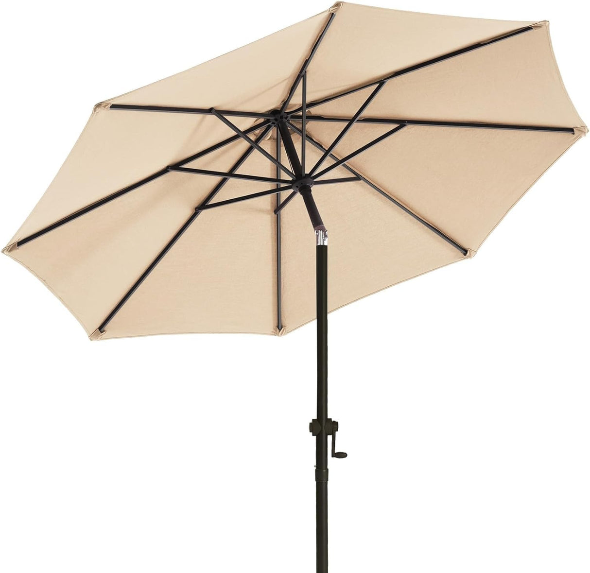 wikiwiki 9 FT Patio Umbrellas Outdoor Table Market Umbrella with Push Button Tilt/Crank, 8 Sturdy Ribs, Fade Resistant Waterproof POLYESTER DTY Canopy for Garden, Lawn, Backyard & Pool, Cream Beige wikiwiki