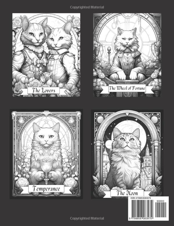 Tarot Cats Coloring Book: Cats Representing Tarot Cards | Astrology and Divination Kitty Images | Coloring Pages to Help Relax/Relieve Stress Majosta
