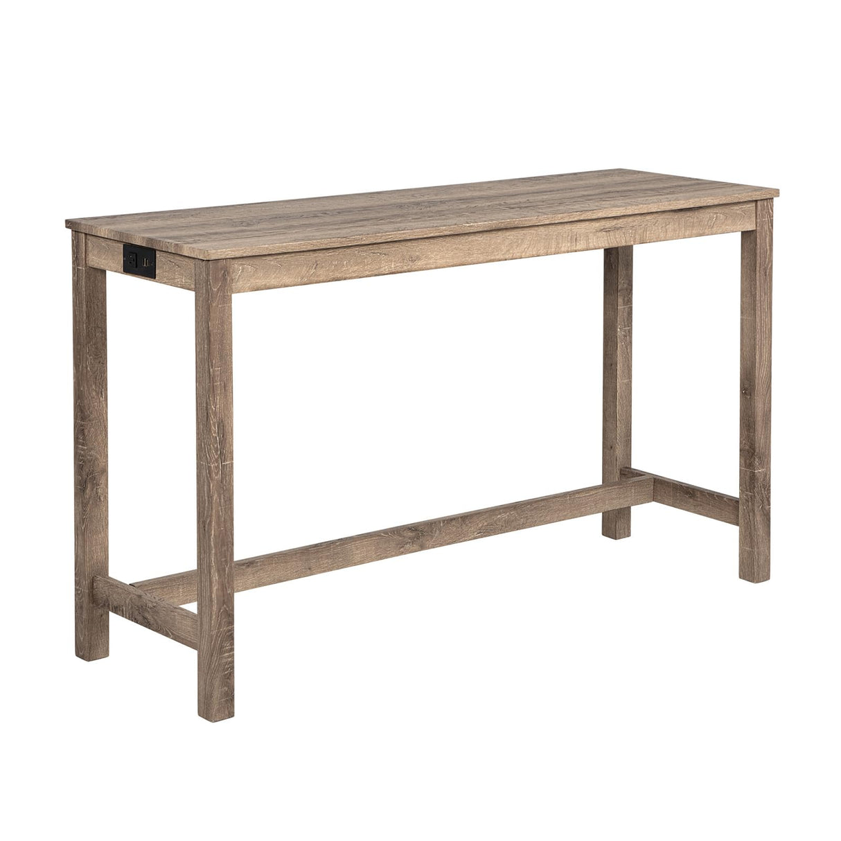 YWUFUART 59" Counter Height Bar Table Set with Power Outlet, Industrial Breakfast Table with 3 Padded Stools, 4 Piece Bar Table and Chairs Set for Living Room, Dining Room, Brown YWUFUART