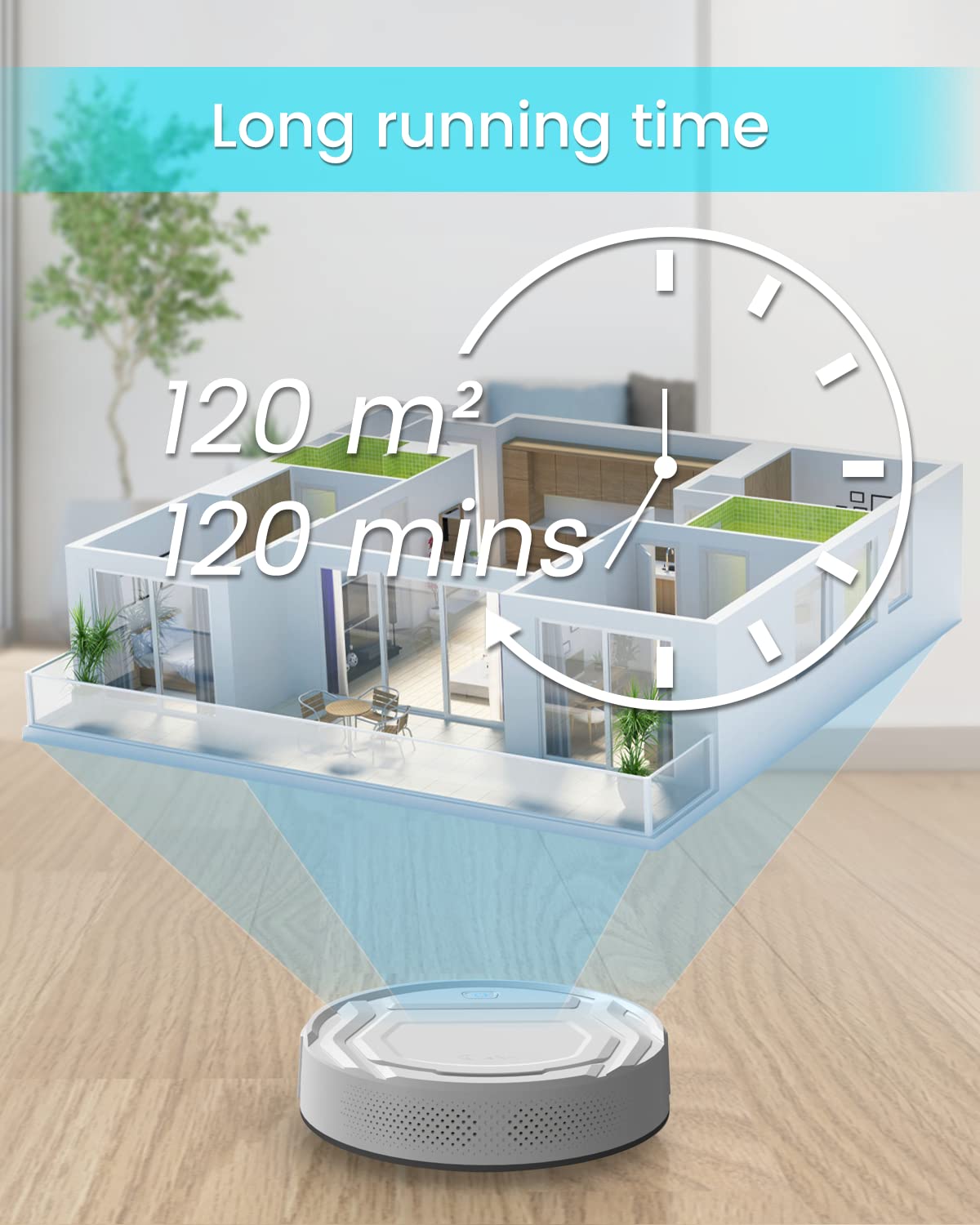 Lefant M210 Pro Robot Vacuum with Powerful Suction, 6 Cleaning Modes, 120 Mins Runtime, Quiet, Self-Charging, Voice Control, Ideal for Pet Hair and Hard Floor, White Lefant