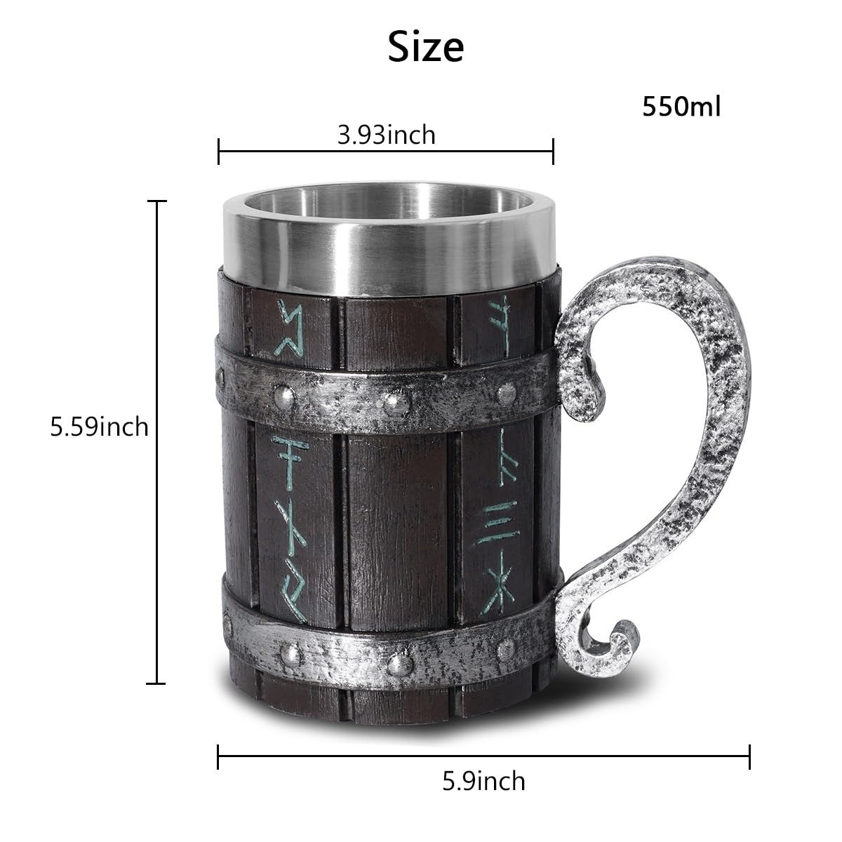 Vintage Handmade Wooden Beer Barrel Mug,Bar Restaurant Mug With Handle,Resin Bucket Mug for Men Coffee Beverage Cocktail,Stainless Steel Liner Beer Stein Tankard Beer Cup Unique Gift Mug HQSLPS