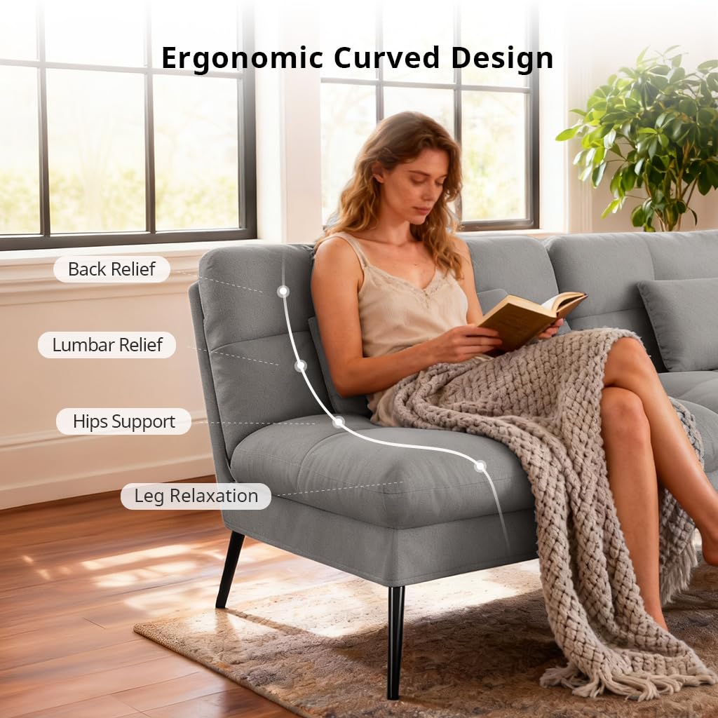 COMHOMA Convertible Sofa Bed,72″Fabric Couch with Adjustable Backrest,Loveseat Recliner Sleeper Living Room Furniture futon Set (Grey) COMHOMA