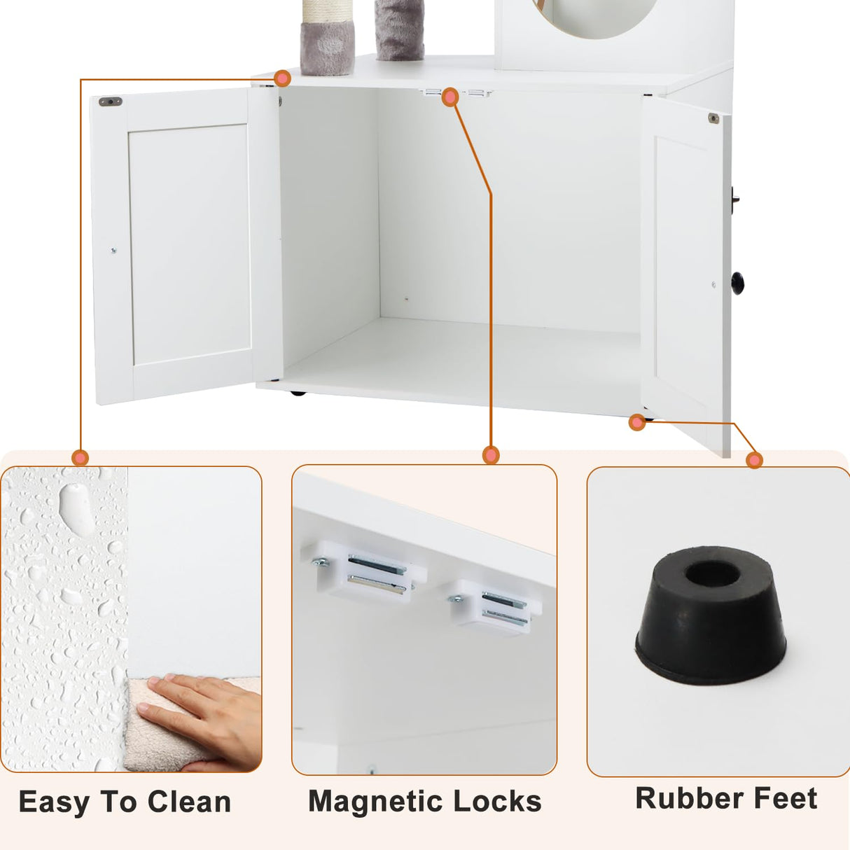 Timberer Litter Box Enclosure with Cat Tree, 2-in-1 Hidden Litter Box Furniture with Scratching Post, Modern Cat Condo, White Timberer