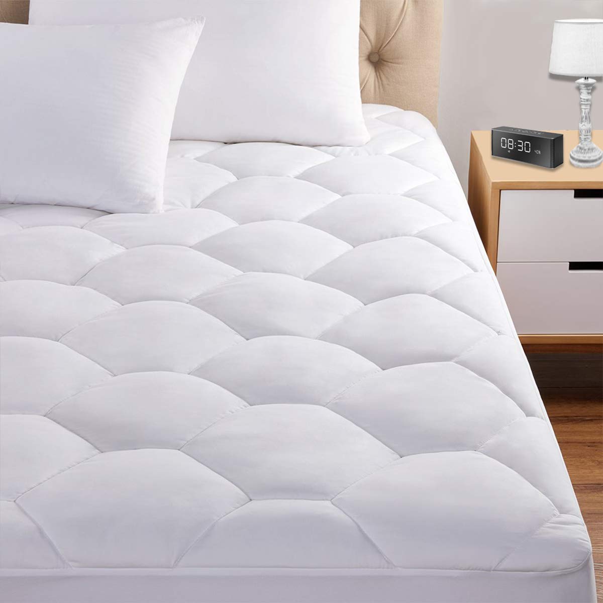 Full Mattress Pad, 8-21" Deep Pocket Protector Ultra Soft Quilted Fitted Topper Cover Fit for Dorm Home Hotel -White Favorland