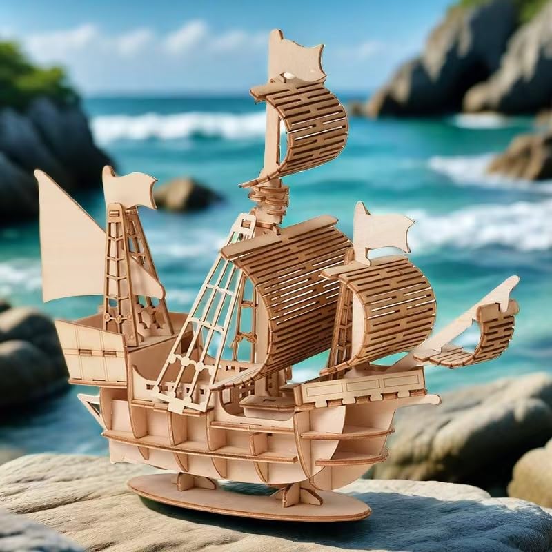 3D Wooden Pirate Ship Puzzle Kit for Adults – DIY Model Building Kit, Desk Decor & Gift for Men Women Ages 14+ Norsis Home and Garden