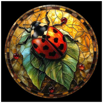 DIADAY 5D Diamond Painting Kits Stained Glass Ladybug Diamond Art Kits for Adults Beginners, DIY Craft Full Drill Round Gem Diamond Dots Art Home Wall Decor Gift 12 x 12 Inches