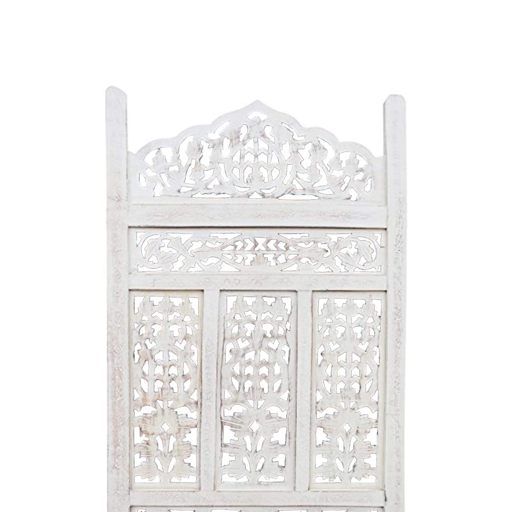 The Urban Port HomeRoots Antique 4 Panel Handcrafted Wooden Room Partitions, White (UPT-148945) The Urban Port