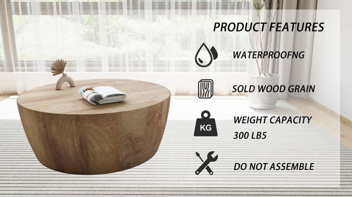 Maotifeys Rustic Drum Coffee Table for Living Room Round Center Table Modern Drum-Shape Wooden Cocktail Table for Home Office - Fully Assembled Maotifeys
