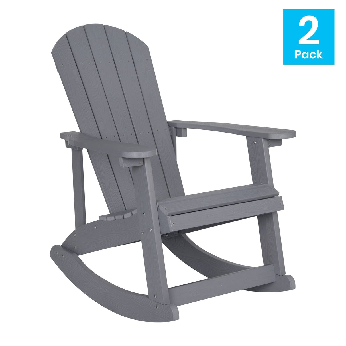 Flash Furniture Savannah All Weather Adirondack Rocking Chairs, Polyresin Wood Adirondack Chair with 350-lb. Static Weight Capacity, Set of 2, Gray Flash Furniture