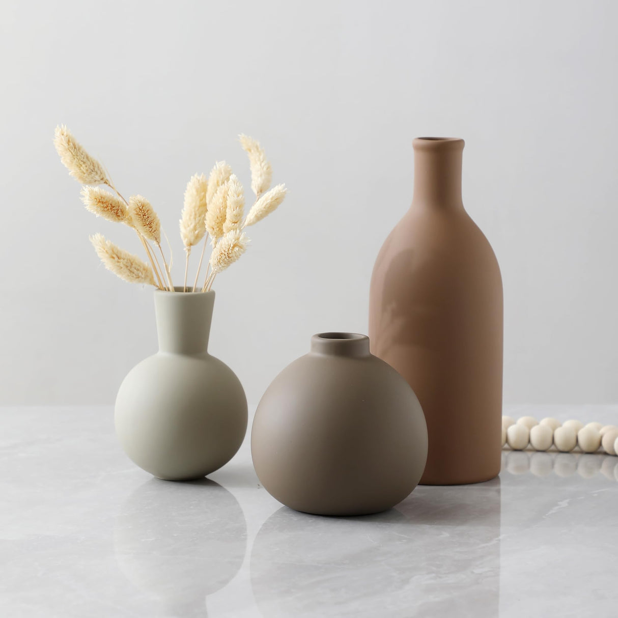 Ceramic Vase Set of 3, Vases Home Decor Rustic Vase Farmhouse Decor Vase Terra Cotta Pottery Vases for Bouquet Pampas Grass Dried Fresh Flowers, Living Room, Kitchen, Bedroom, Entryway Decor- Brown ooit