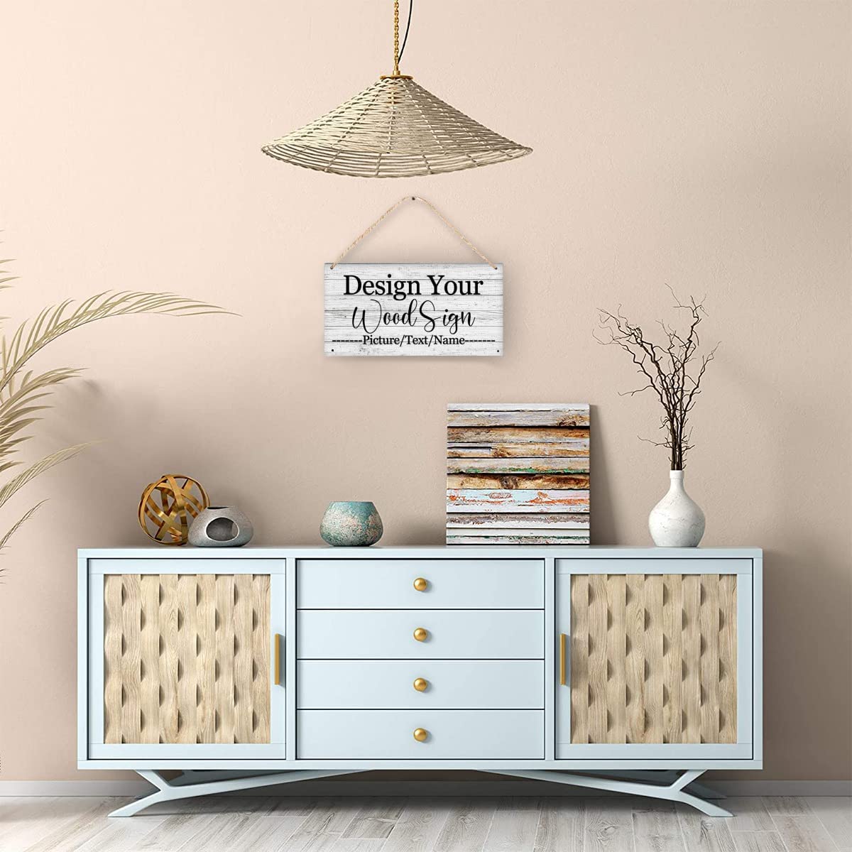 Custom Personalized Board Hanging Wood Sign, Design Your Welcome Sign, Customizable Wall Plaque, House Wood Sign for Garden Yard Home Farmhouse 9.8x5.1 inch sophiehome