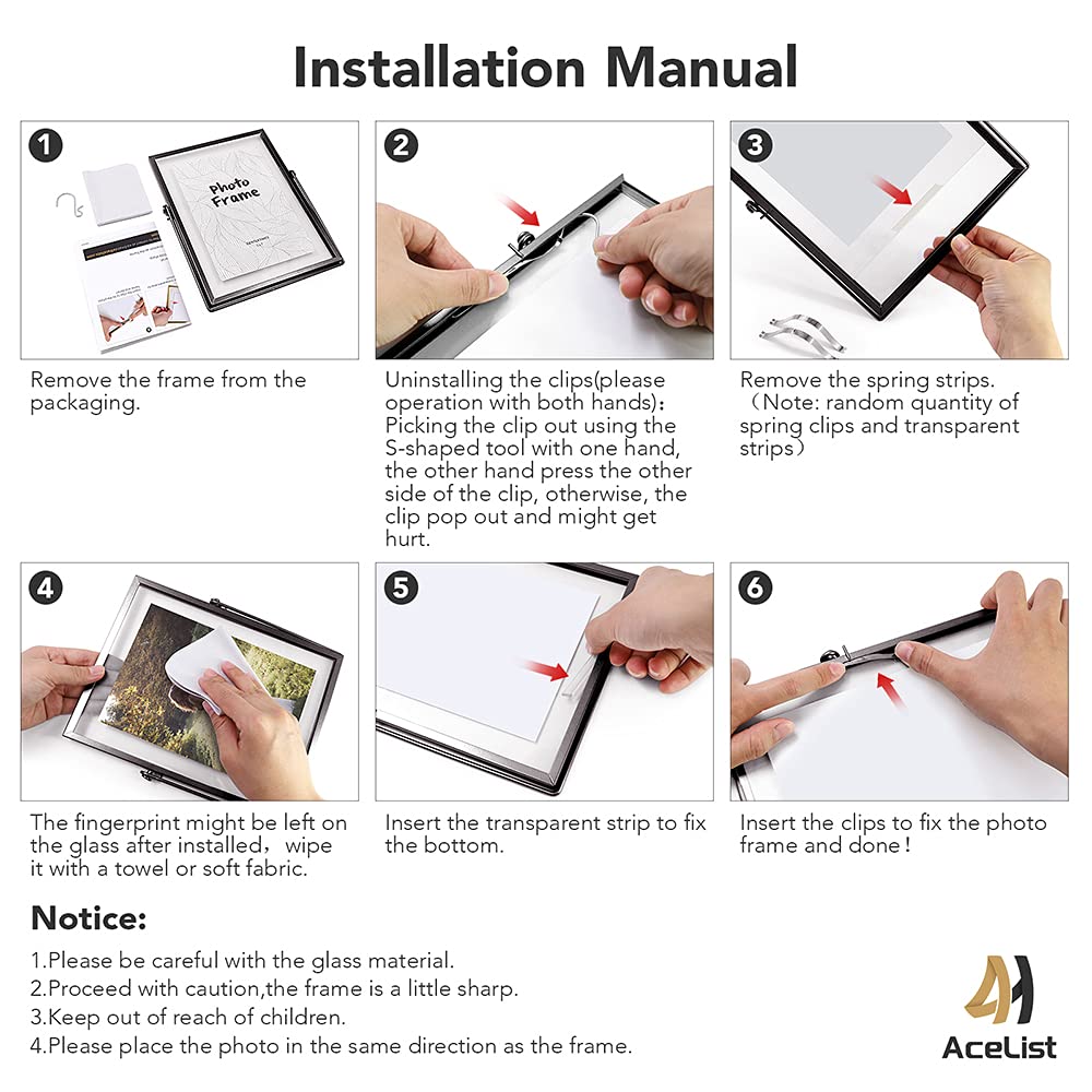 AceList Set of 3 Glass Photo Frame Collection Simple Metal Geometric Picture Frame with Glass Cover Includes 4 x 4, 4 x 6, 5 x 7 AceList