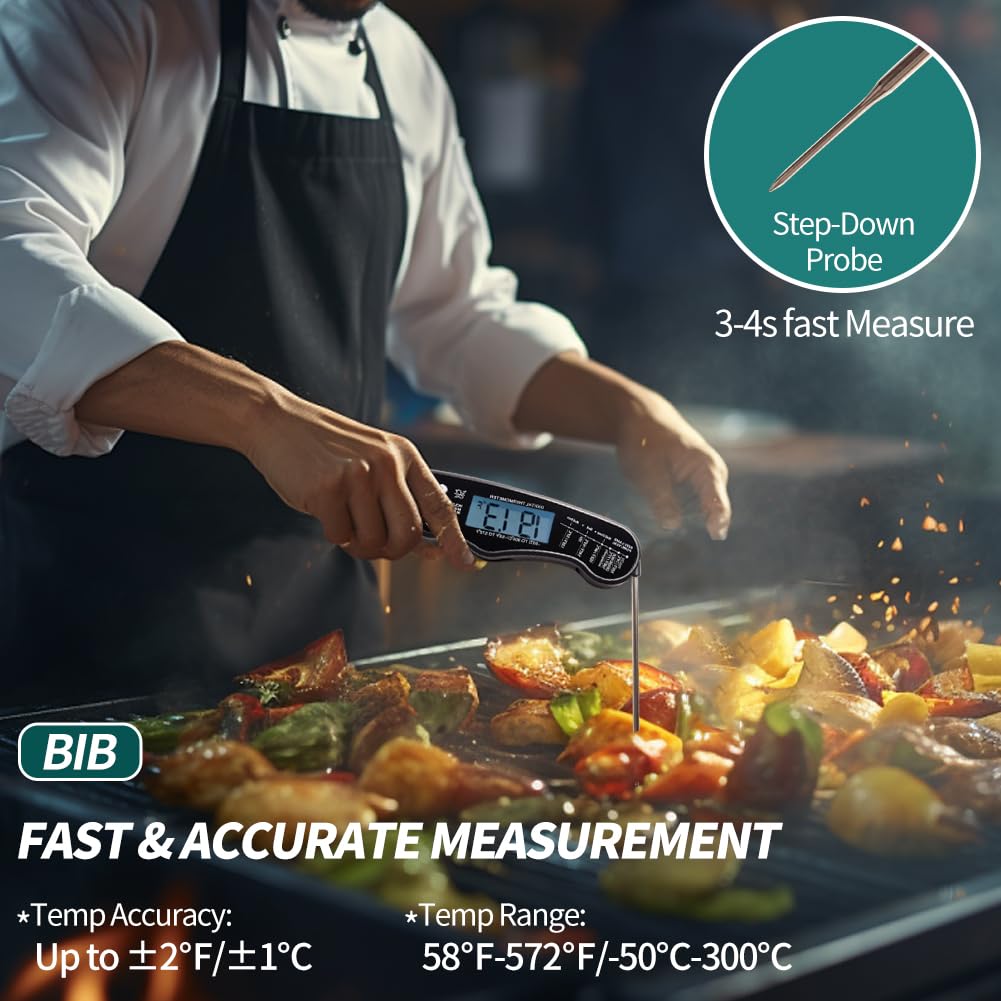 BIB Digital Meat Thermometer - Waterproof Food Thermometer for Kitchen and Outside, Fast Instant Read Food Thermometer for Cooking,& Candy Making, Grill, Liquids, Beef, Turkey BIB