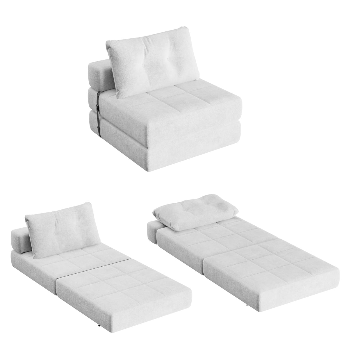 Homall Folding Sofa Bed, Convertible Sleeper Sofa Couch with Headrest & Lumbar Pillow, Chenille Fabric Chair Bed, Single Futon Mattress for Living Room, Apartment, Office (White) Homall