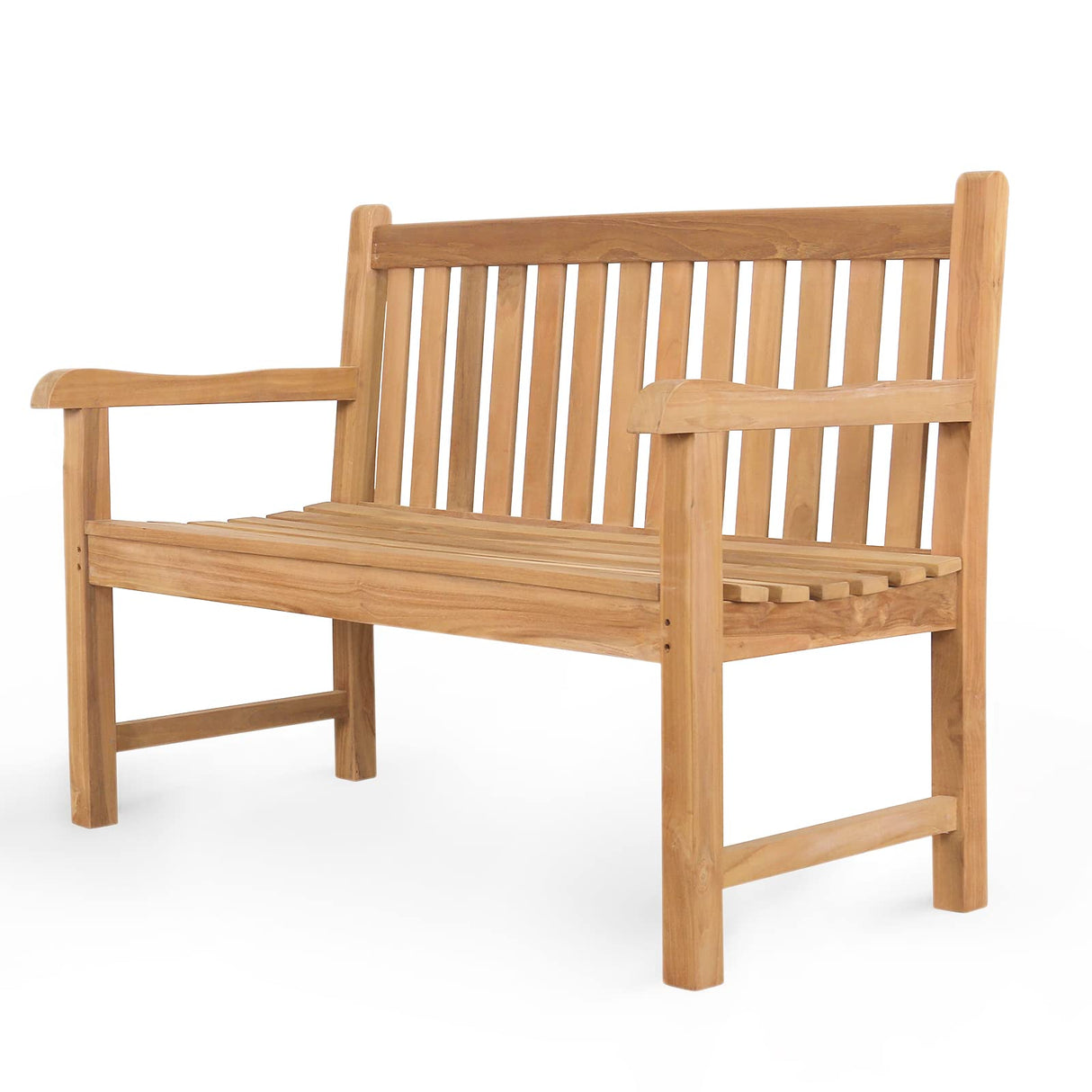 OTSUN A-Grade Natural Teak Bench - Outdoor Garden Bench with Curved Backrest & Arch Armrest, Patio Bench - All-Weather 100% Solid Teak Wood 2-Person Park Bench for Yard, Lawn OTSUN