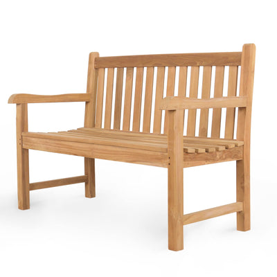 OTSUN A-Grade Natural Teak Bench - Outdoor Garden Bench with Curved Backrest & Arch Armrest, Patio Bench - All-Weather 100% Solid Teak Wood 2-Person Park Bench for Yard, Lawn