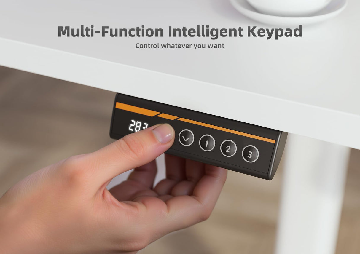 Seang Electric Standing Desk with Adjustable Height, 48x24 Inch Stand Up Desk, Sit Stand Desk with Splice Board for Home Office Computer Workstation, White Frame/White Top Seang