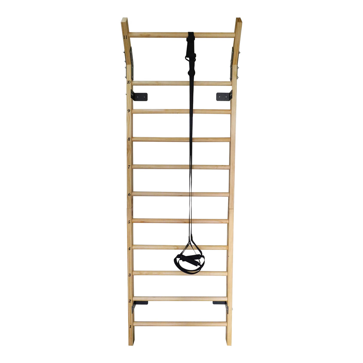 Swedish Ladder Wood Stall Bar Suspension Trainer – Physical Therapy & Gymnastics Ladder w/ 11 Strategic Rods and Training Strap. Solid Pine. Victory Martial Arts