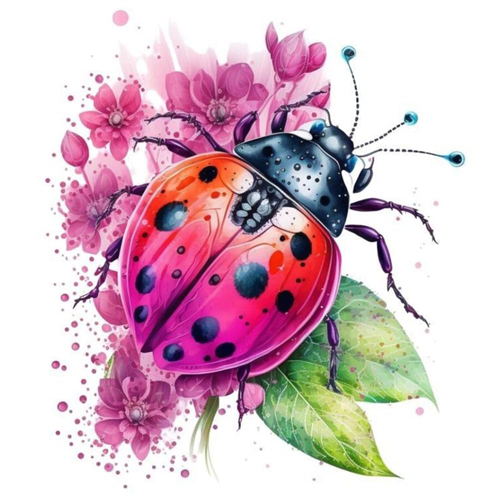 PFFNGPEN Diamond Painting Kits for Adults, 5D DIY Ladybug Diamond Art Kits for Beginners, Full Drill Round Diamond Art for Home Wall Decor, Flower, 12x12 inch PFFNGPEN