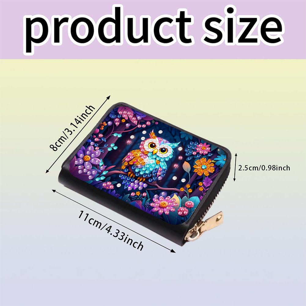 DIY Diamond Art Painting Kit - PU Leather Credit Card Holder Wallet & Coin Purse with Owl Pattern, Zipper Organizer 4.33x3.14in for Adults Santiway