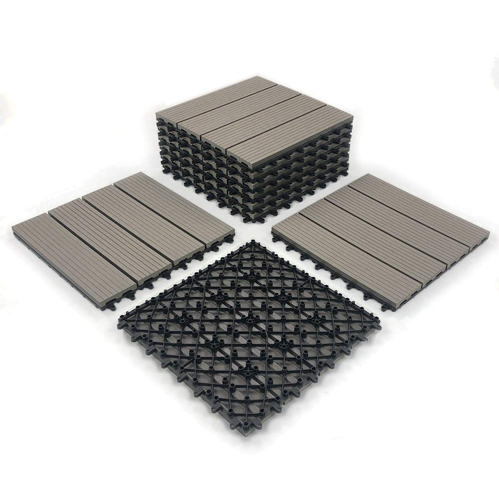 RevTime Easy DIY Wood-Plastic Deck Tiles 12" x 12" x 3/4”, Outdoor Garden, Interlocking Outdoor Deck Floor, Patio Area, Patio Paver, Gray (9 pcs in a Pack) RevTime