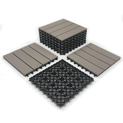RevTime Easy DIY Wood-Plastic Deck Tiles 12" x 12" x 3/4”, Outdoor Garden, Interlocking Outdoor Deck Floor, Patio Area, Patio Paver, Gray (9 pcs in a Pack)