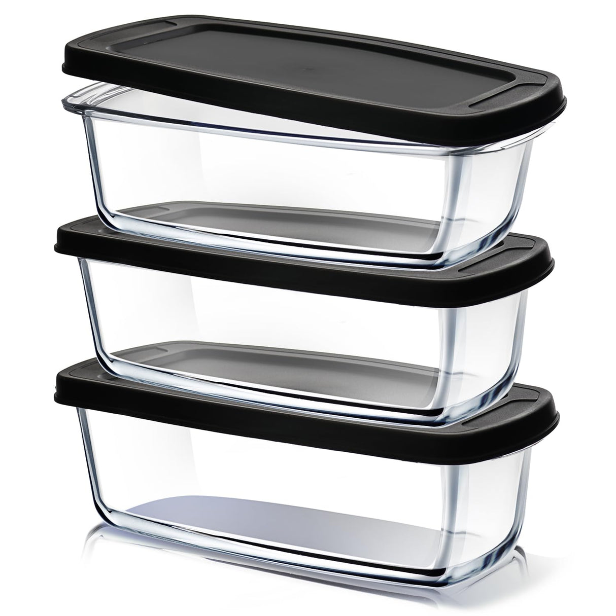EATEX Glass Bread Pans for Homemade Bread Baking, 1.9 Qt Deep Glass Food Storage Containers with Lids Glass, 3 Glass Bread Loaf Pans 3 Airtight Lids EATEX