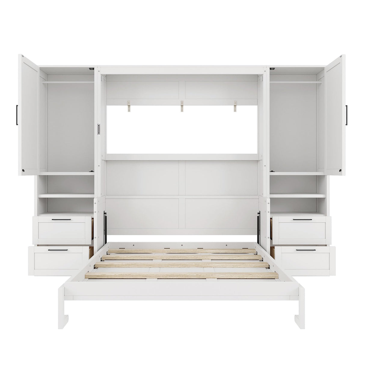 Brabrety Queen Size Murphy Bed Wall Bed with Desk and Closet,Drawers and Shelves,for Small Spaces Studio Study Office Guest Room Use (White#Desk, Queen) Brabrety