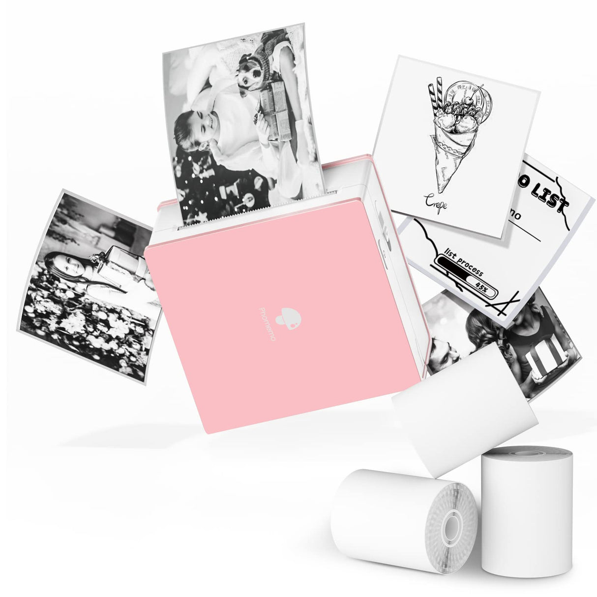 Phomemo Sticker Printer- with 3 Rolls Paper M02 Thermal Printer Mini Pocket Printer Sticker Maker for Photo Printing, Study Notes, List, Work, Gift, Receipts, Pink Phomemo