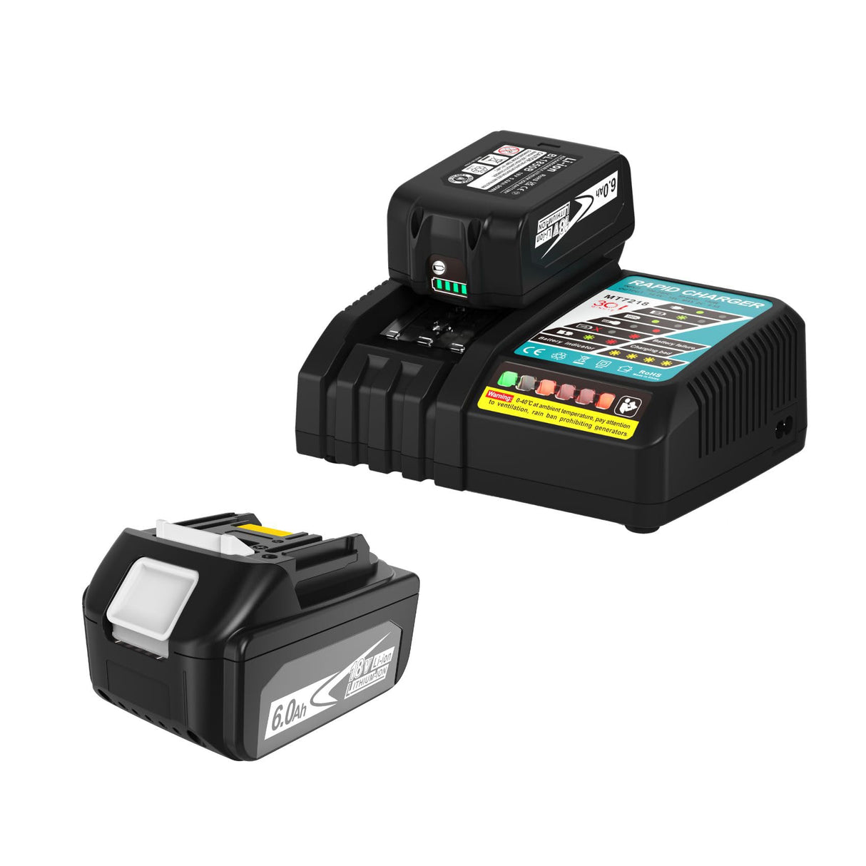 2Packs Upgraded 6.0Ah 18V BL1860B with LED Replacement Lithium-ion Battery and Charger Combo Set, Compatible with Makita 18 Volt Battery and Makita 18V Lithium-Ion Cordless Power Tools AmpoStaort