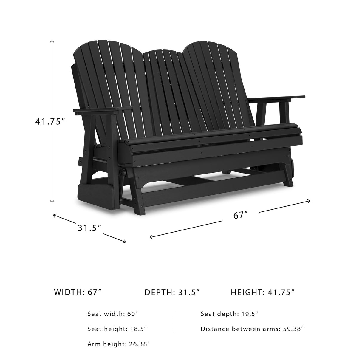 Signature Design by Ashley Hyland Wave Modern Weather Resistant HDPE Outdoor Glider Loveseat with Drop Down Table and 2 Cup Holders, Black Signature Design by Ashley