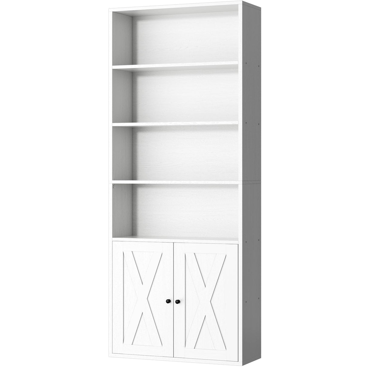 Shintenchi Bookshelf, Industrial Bookshelves and Bookcases with Doors Floor Standing 6 Shelf Display Storage Shelves 70.6 inches Tall Bookcase for Home Office, Living Room (White) Shintenchi