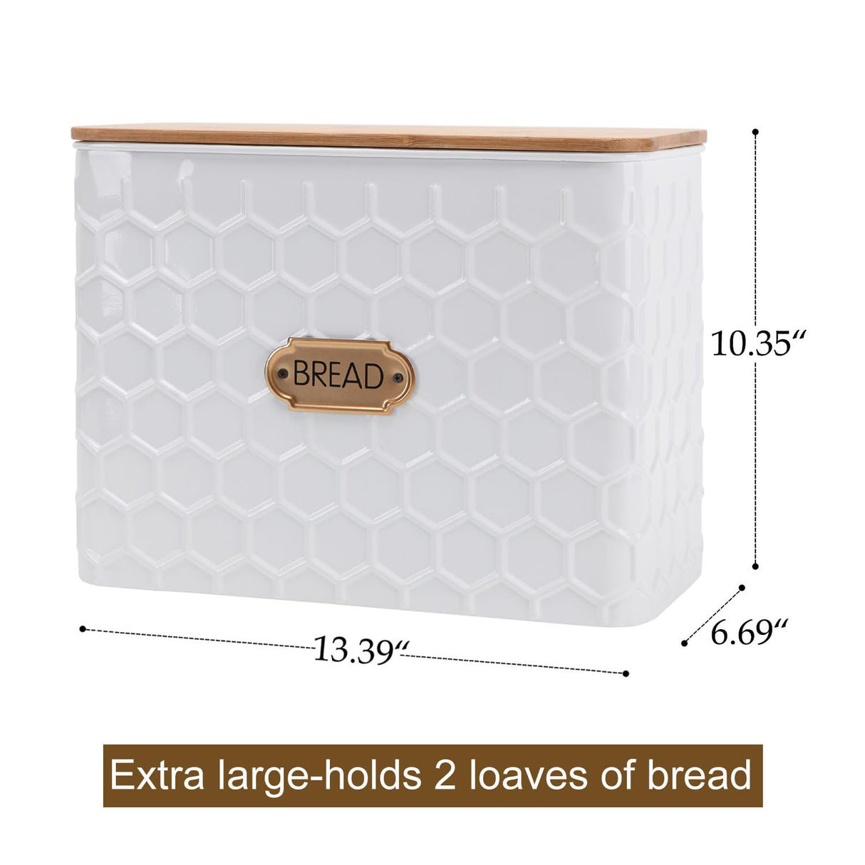 NIKKY HOME Extra Large Space Saving Farmhouse White Bread Box With Bamboo Lid - Holds 2 Loaves - Vertical Breadbox Bread Storage Bin Holder for Kitchen Countertop, Honeycomb Embossed Pattern NIKKY HOME