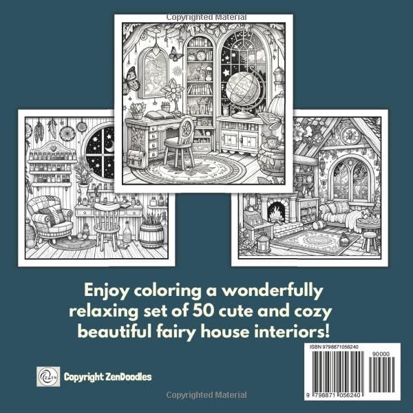 Fairy House Interiors Adult Coloring Book: 50 Enchanting Drawings of the Magical Rooms Within Fairy Houses WoodArtSupply