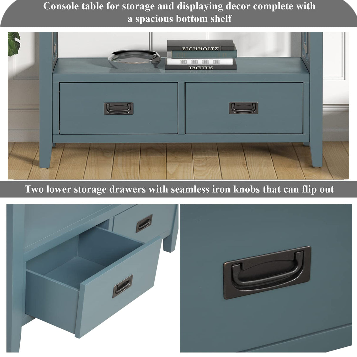 YWUFUART 36 "Farmhouse Narrow Long Solid Wood Console Entry Table for Living Room Bedroom Hallway Kitchen (Blue) YWUFUART