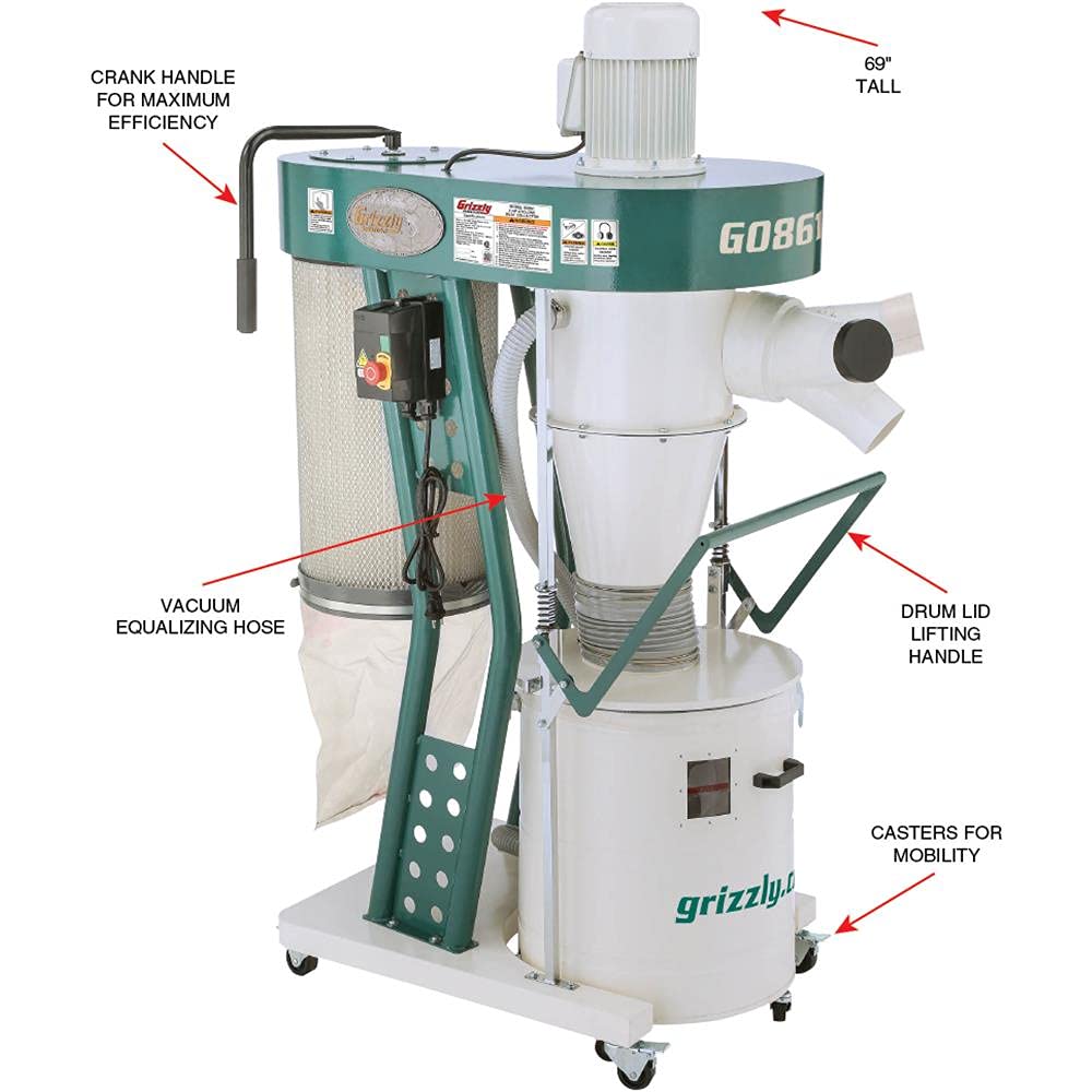 Grizzly Industrial G0861-2 HP Portable Cyclone Dust Collector Grizzly