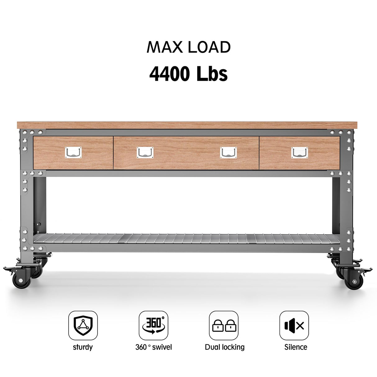 ANDUTEES 3 Inch Heavy Duty Casters Set of 4, Load 4400lbs, Locking Swivel Plate Industrial Casters with Double Ball Bearings, Low Gravity Center Castor Wheels for Furniture, Workbench, Equipment ANDUTEES