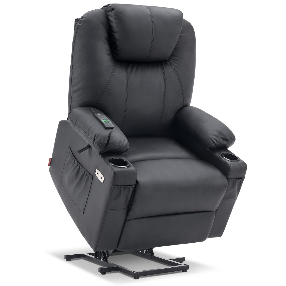 MCombo Large Power Lift Recliner Chair with Massage and Heat for Tall Elderly People, 3 Positions, Cup Holders, and USB Ports, Faux Leather 7516 (Large, Black) MCombo