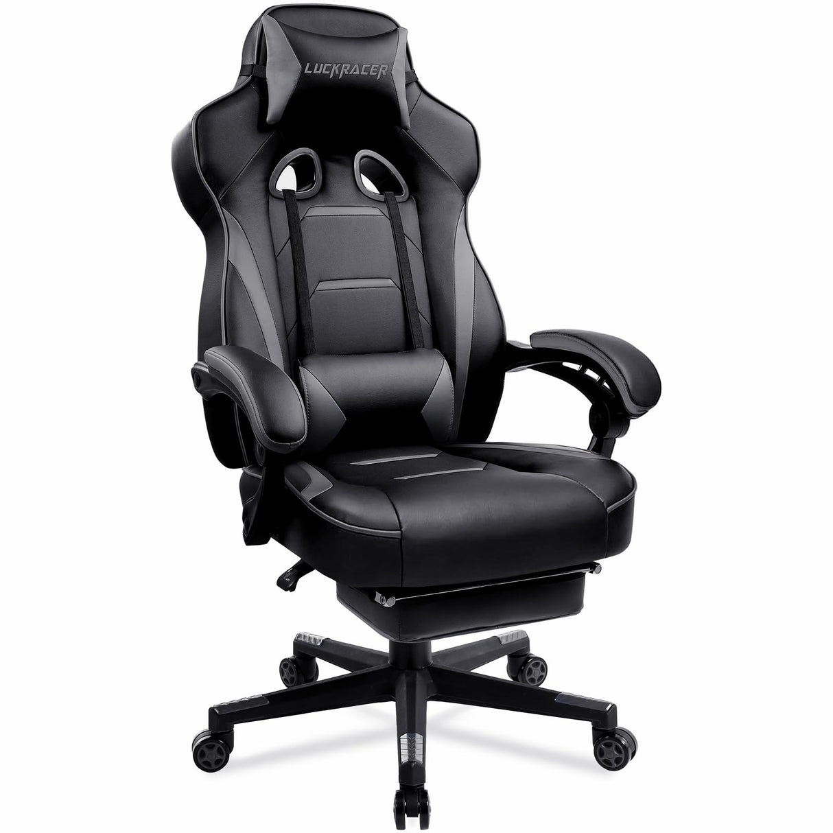 LUCKRACER Gaming Chair, Video Game Chairs Gaming Computer Chair with Footrest 350Lb Heavy Duty Gaming Chair Ergonomic Office Chair Lumbar Support for Adults, High Back, Swivel Seat, Recliner(Grey) LUCKRACER