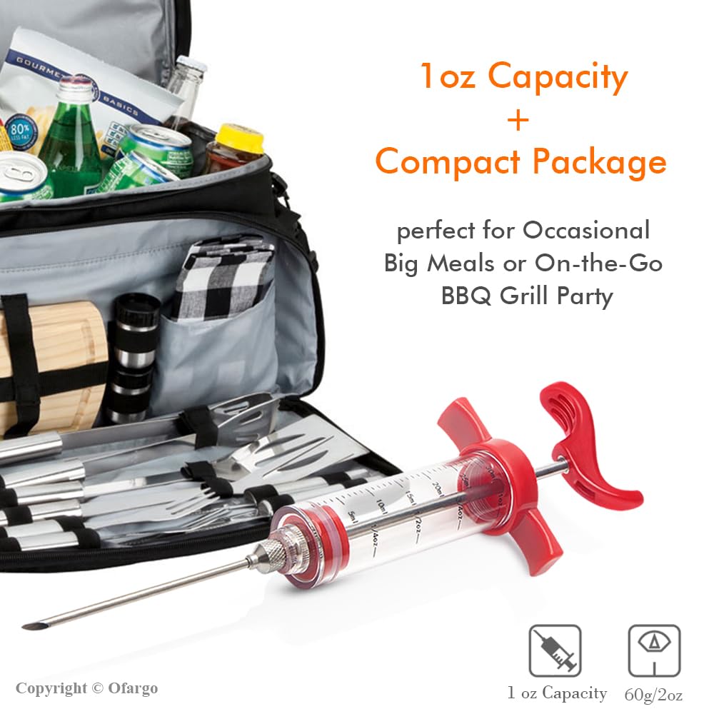 Ofargo Plastic Marinade Injector Syringe with Screw-on Meat Needle for BBQ Grill, 1-oz, Red, Recipe E-Book (Download PDF) Ofargo