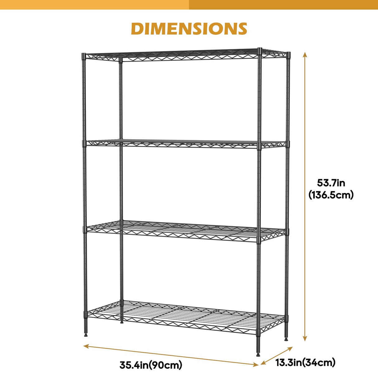 4-Tier Adjustable Metal Shelving Unit, Heavy Duty Garage Storage Rack, Wire Shelves & Closet Organizers, Utility Shelf for Kitchen, Pantry, Garage – Black, 53.7" W x 13.4" D x 35" H, 800 lbs YRLLENSDAN